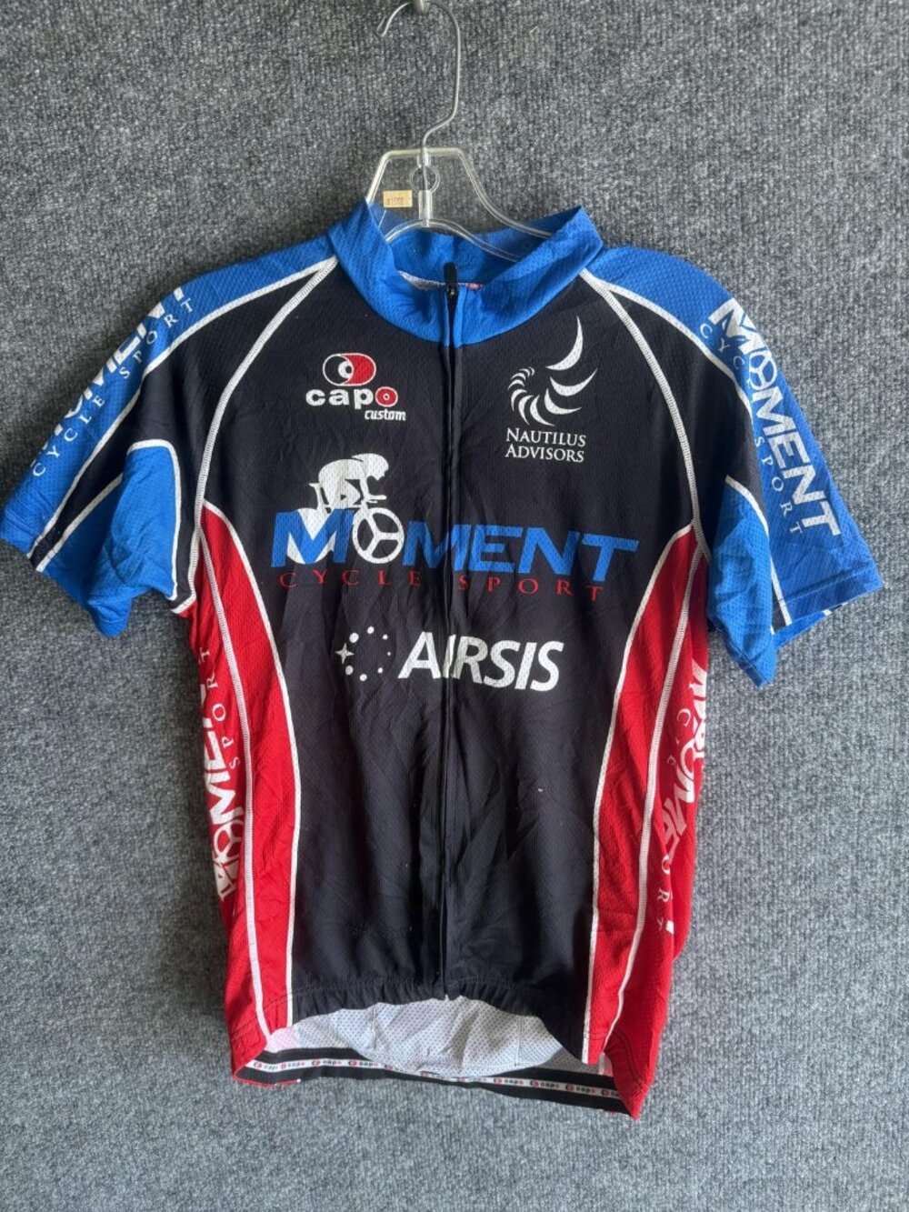 Capo Cycling Jersey Mens Medium Black Blue Red Full Zip Moment Cycle Sport